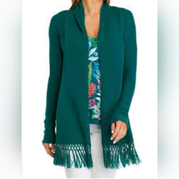 Lilly Pulitzer Teal Fringe Cardigan - Picture 1 of 4